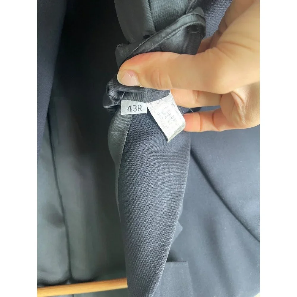 Hart Schaffner Marx Wool Blazer Size 43R Suit‎ Jacket Navy Blue Two Gold Buttons
